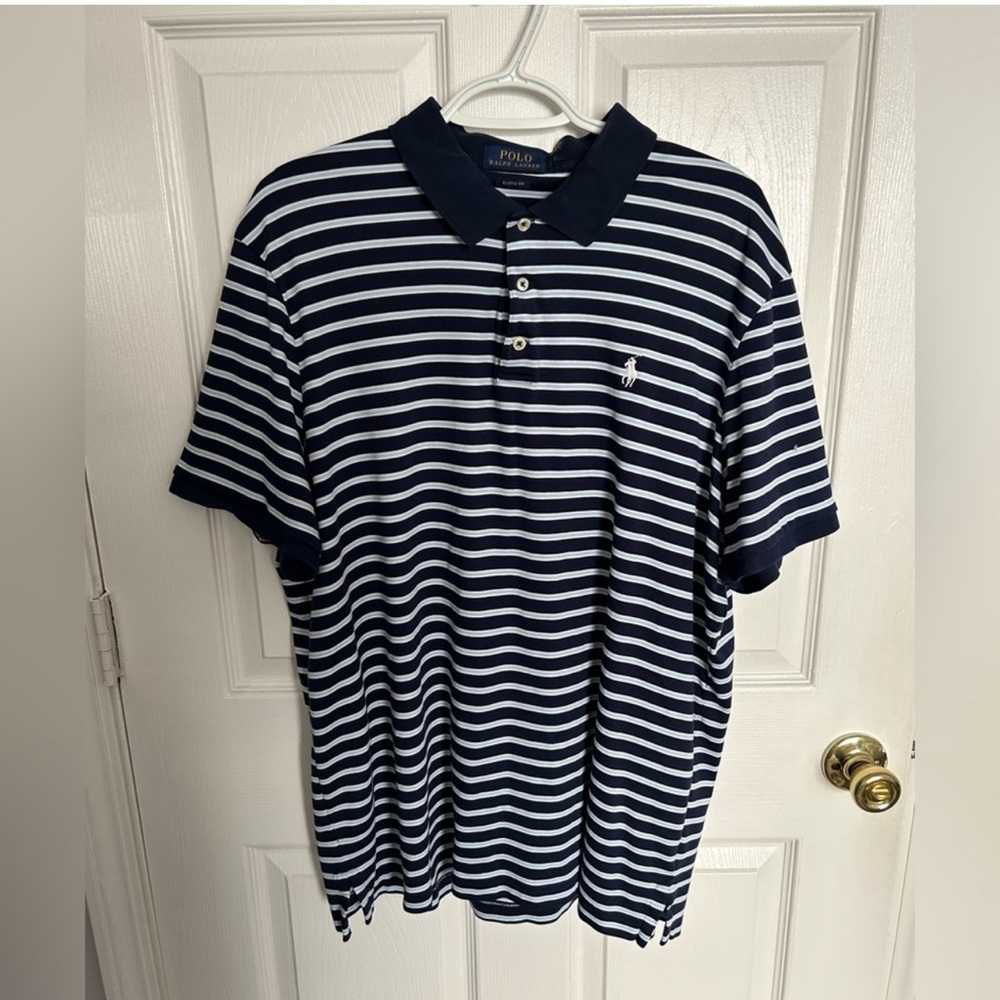 Ralph Lauren Men's Navy and White Striped Polo Shirt